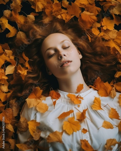 woman laying down ground autumn forest