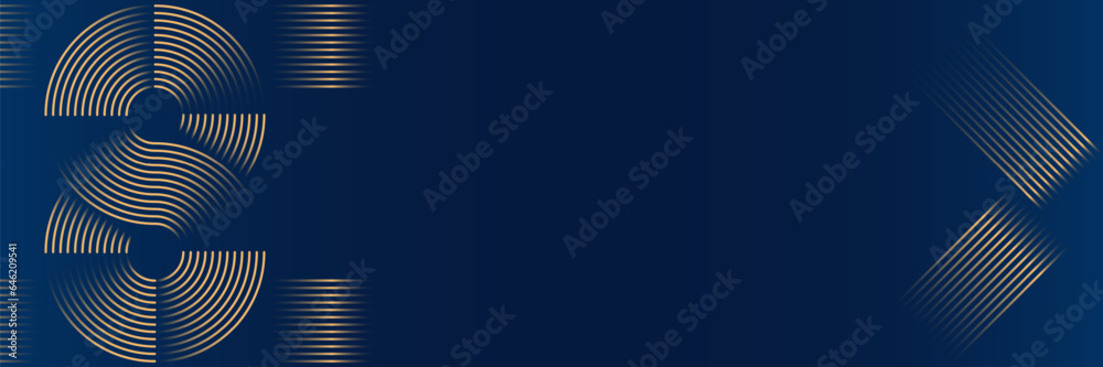 Dark blue abstract background with glowing gold geometric line.