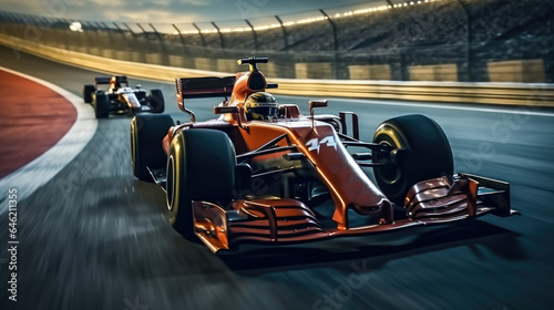 Formula racing car driving on track.