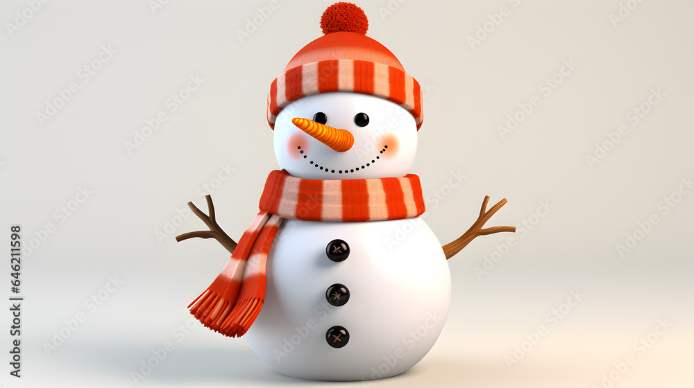 Fototapeta premium snowman with red hat and scarf