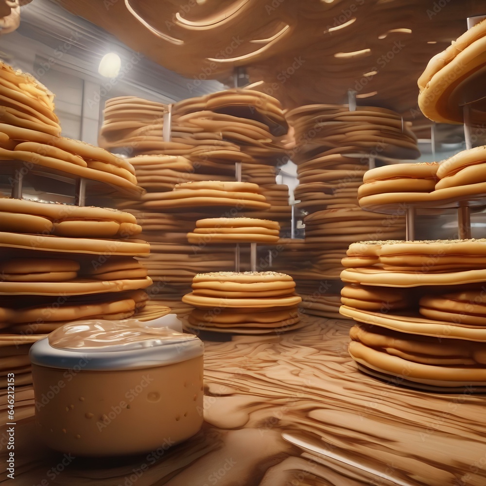 A whimsical food maze with walls made of giant, stacked pancakes and syrup-filled pathways1 A whimsical food maze with walls made of giant, stacked pancakes and syrup-filled pathways1