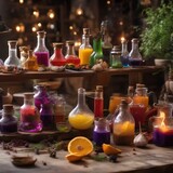 A magical potion-making workshop where chefs brew colorful elixirs and create edible spells with sparkling ingredients1