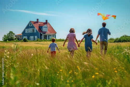 family plying a kite  photo