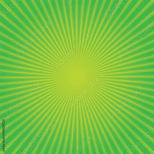 Green sunburst texture. Abstract background. Sun rays vector, sunburst on green color background.