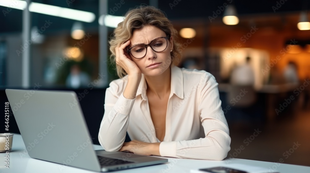 Business woman wearing glasses having headache at work, Tired busy, Problem at workplace. Business woman wearing glasses having headache at work, Tired busy, Problem at workplace.