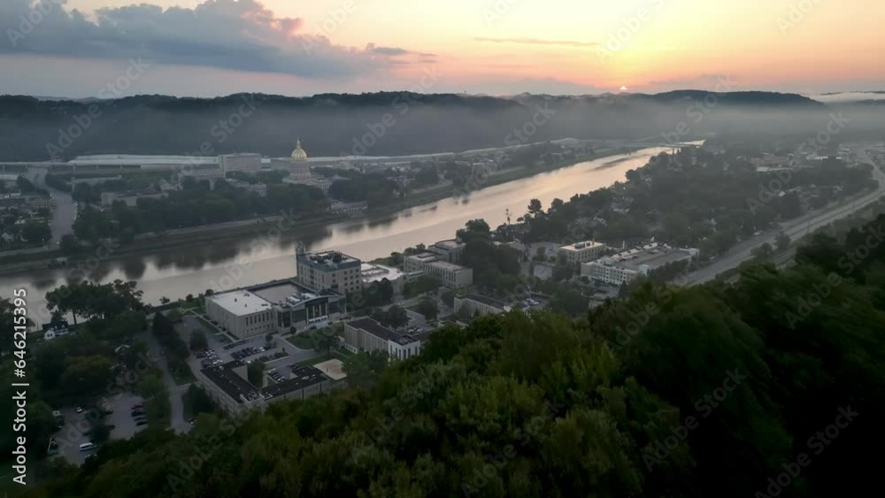 aerial push in to the state capital along the kanawha river in charleston west virginia aerial push in to the state capital along the kanawha river in charleston west virginia