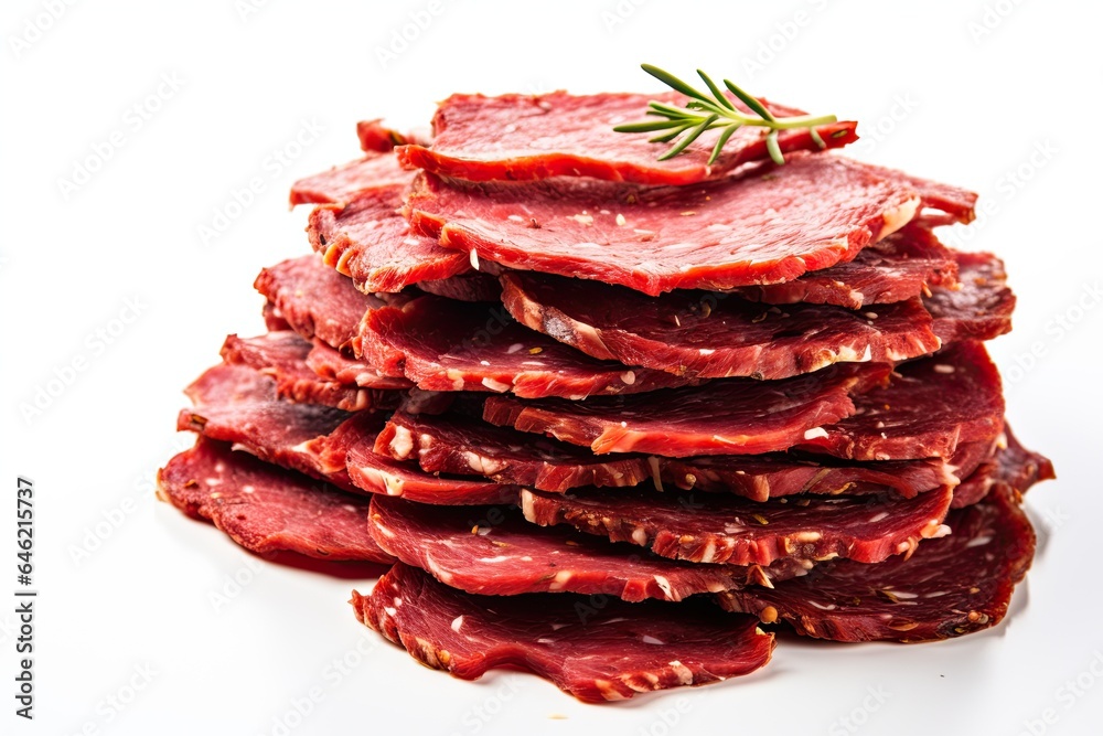 Organic Dry Beef Pepperoni Slices Ready to Eat isolated white background