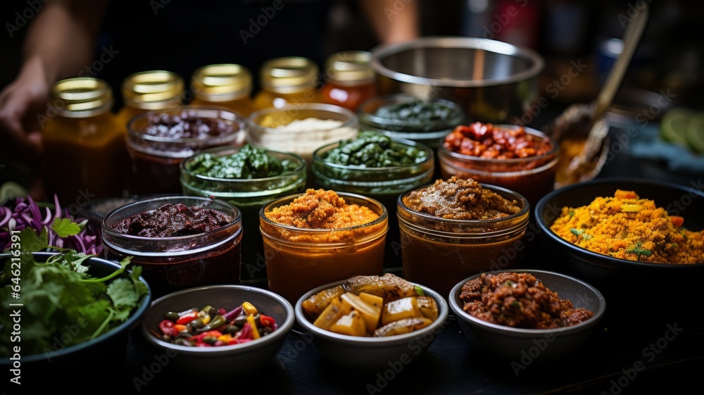 preparing ingredients of typical Mexican cuisine, street stall food, Mexico Latin America - obrazy, fototapety, plakaty 
