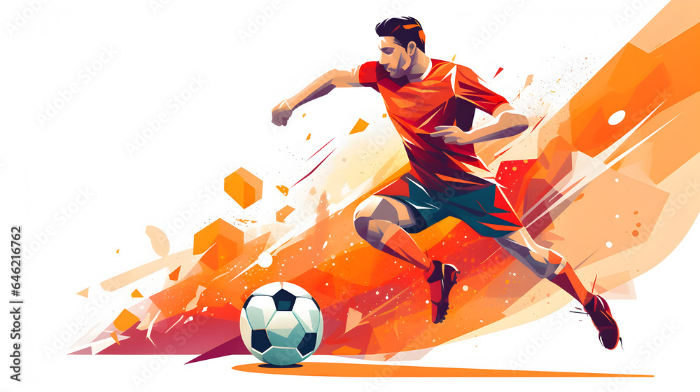 soccer player with ball on abstract colorful background