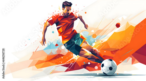 soccer player with ball on abstract colorful background
