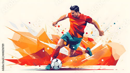 soccer player with ball on abstract colorful background