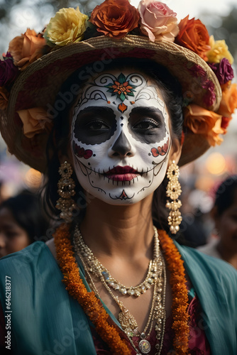 A person capturing the jubilant celebrations of Dia de los Muertos (Day of the Dead) in Mexico. Image created using artificial intelligence.