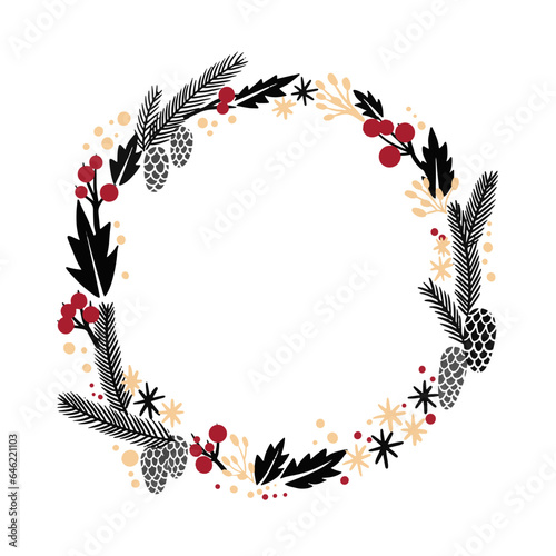 Advent wreath with Christmas letter, Christmas traditional vector illustration. Printed card for the winter holidays. Vector illustration for a greeting card.
