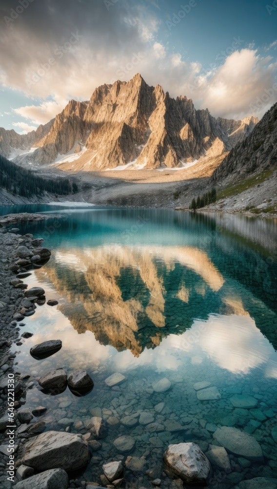 Alpine Lake Reflections for Graphic Design, Generative AI Alpine Lake Reflections for Graphic Design, Generative AI