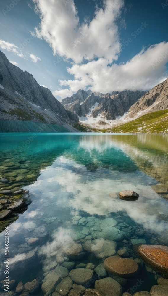 Alpine Lake Autumn Scenery, Generative AI