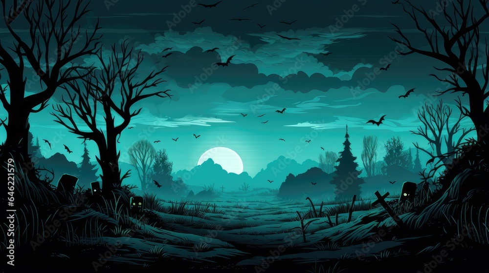 forest in the spooky night. graveyard silhouette halloween abstract background - halloween backdrop