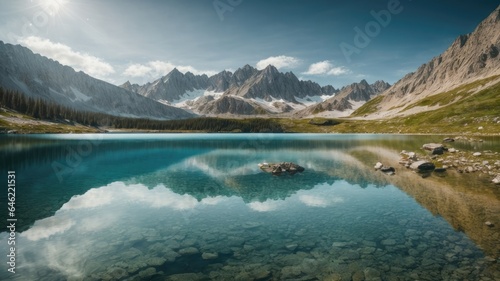 Breathtaking Alpine Lake Wallpaper, Generative AI © Sohel