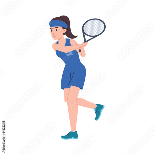 Smiling young woman with tennis racquet flat style, vector illustration © sabelskaya