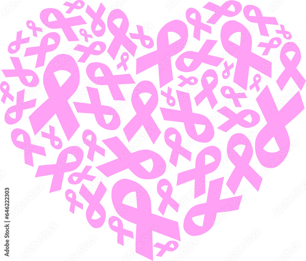 Pink ribbon fill in heart shape. Breast Cancer Awareness. Icon design for poster, banner, t-shirt. Illustration