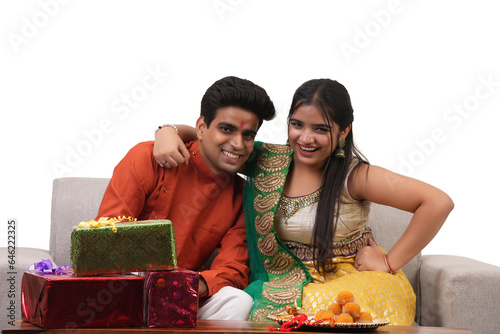 Young brother and sister celebrating Raksha Bandhan,Bhai dooj