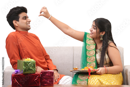 Young brother and sister celebrating Raksha Bandhan,Bhai dooj