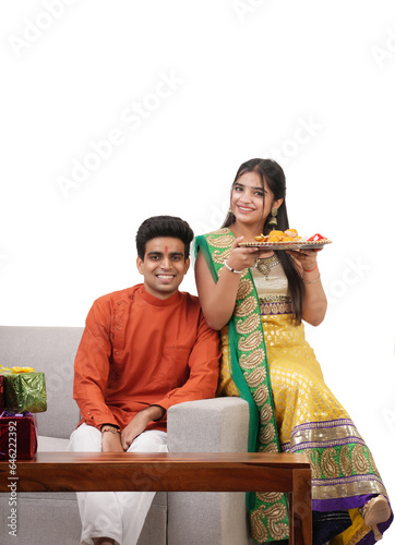 Young brother and sister celebrating Raksha Bandhan,Bhai Dooj