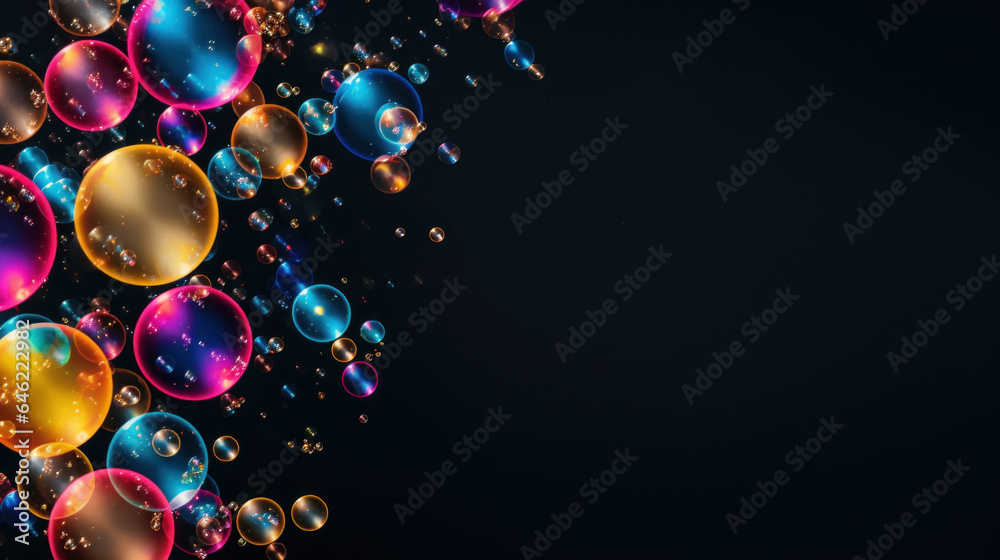 Close-up colorful bubbles with dark background