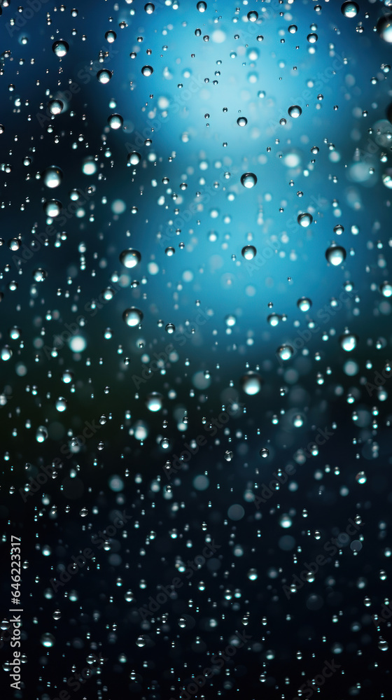 Glass background with raindrops and urban night lights