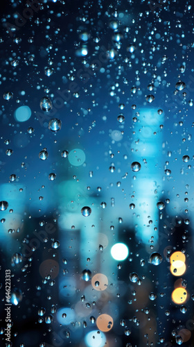 Glass background with raindrops and urban night lights