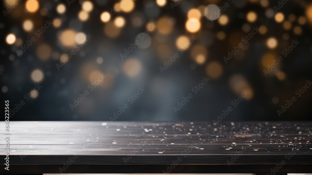 Empty black table on blurred gently bokeh background