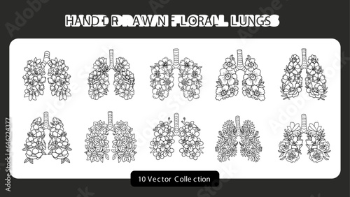 Hand Drawn Floral Lungs Collection Set