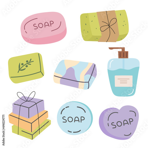 A liquid and bar soap vector set