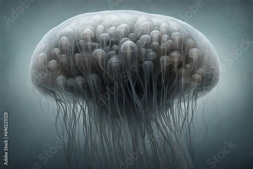 stunning surreal horror jellyfish, anatomy, midshot, translucent, surreal, no cut off, highly translucent anton semenov and Rene lalique photo