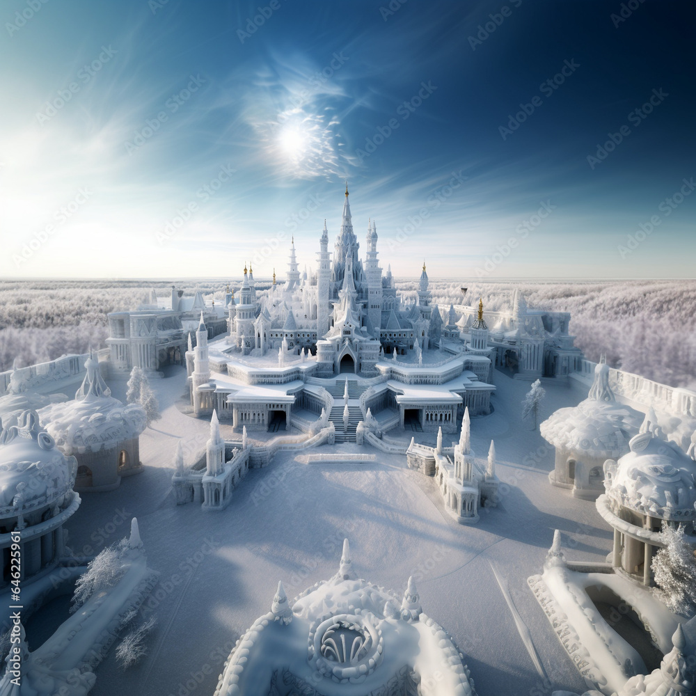winter wonderland ice palace - obrazy, fototapety, plakaty 