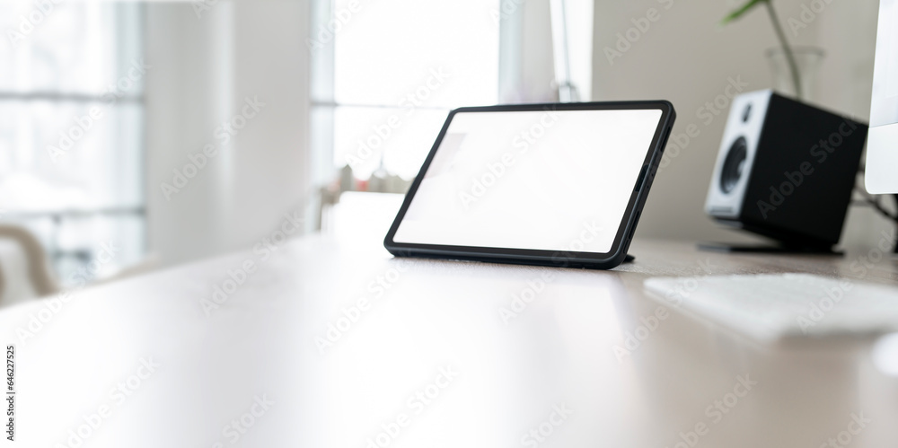 Blank screen digital tablet on the table, creative work space. Blank screen digital tablet on the table, creative work space.