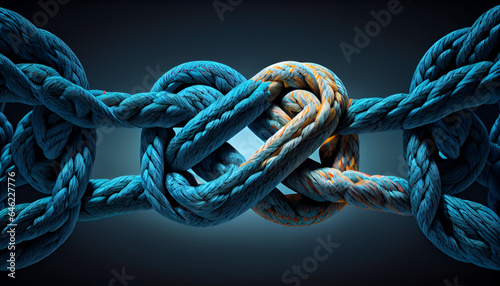 Collective Effort Integration and Unity with teamwork concept as a business metaphor for joining a partnership synergy and cohesion as diverse ropes connected ,Ai generated image photo