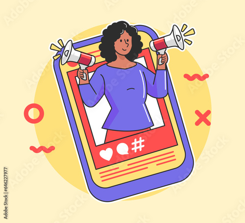 Social media influencer illustration and digital marketing concept