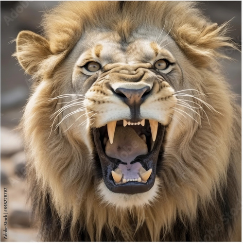 lion looking with the open mouth