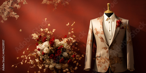  White and Gold Prom Tuxedo,"Elegant White and Gold Prom Tuxedo"