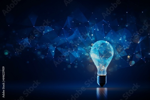 Light bulb,  idea concept with innovation and inspiration with blue glowing light on Dark background. 