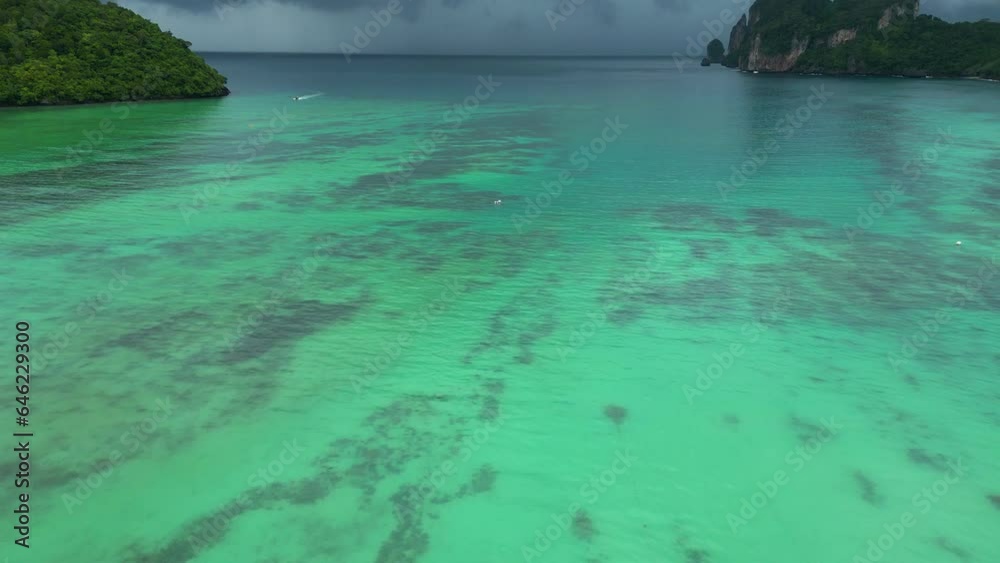 Dangerous storm coming towards islands of Phi Phi, aerial drone view Dangerous storm coming towards islands of Phi Phi, aerial drone view