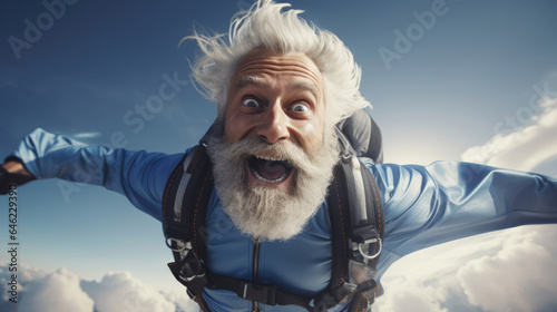 A silver-bearded base jumper leaping into the unknown with a bright smile