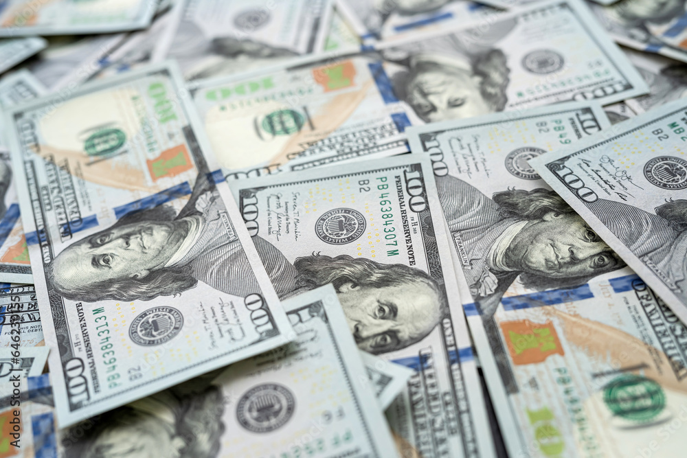 Stack of new 100 dollars as finance background. Business money concept Stack of new 100 dollars as finance background. Business money concept