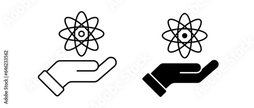 Hand with atom vector icon. Laboratory, molecule, data, symbol