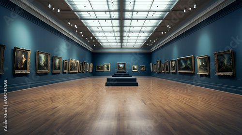 empty gallerys in museum. 3d museum interior design. Generative AI