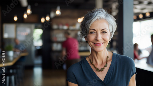 Mature woman smiling at a Cafe © Tierney