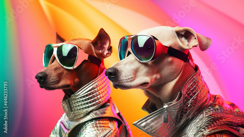Futuristic cyber dogs with fashionable clothes and accessories © Tierney