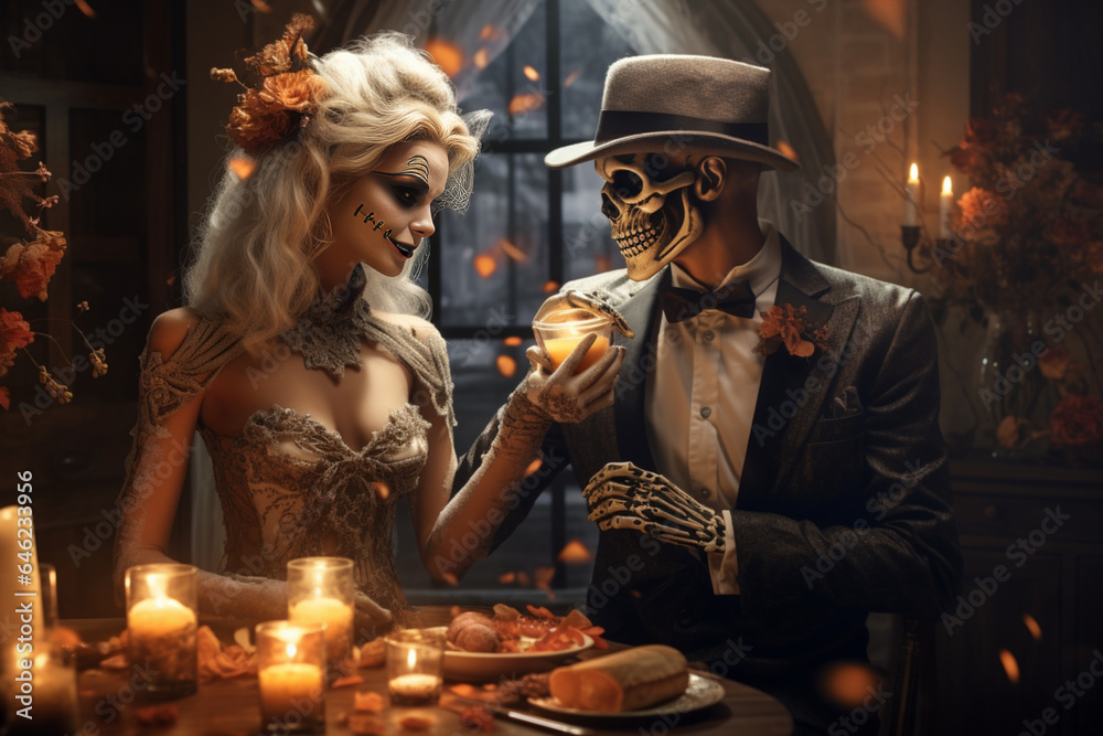 portrait of a couple in a halloween party