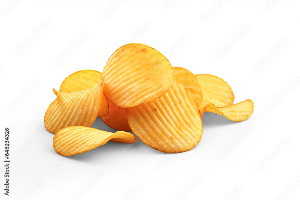 Ripple potato chips pile. Manual cut out on transparent Ripple potato chips pile. Manual cut out on transparent
