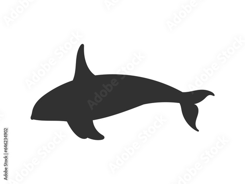 Orca or killer whale black silhouette icon  flat vector illustration isolated on white background.